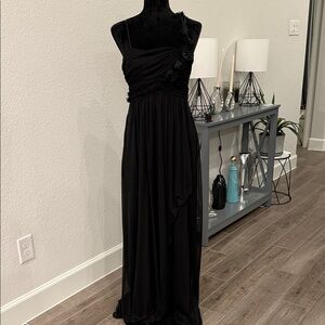 City Triangles Black One-Shoulder Maxi Dress with Floral Trim